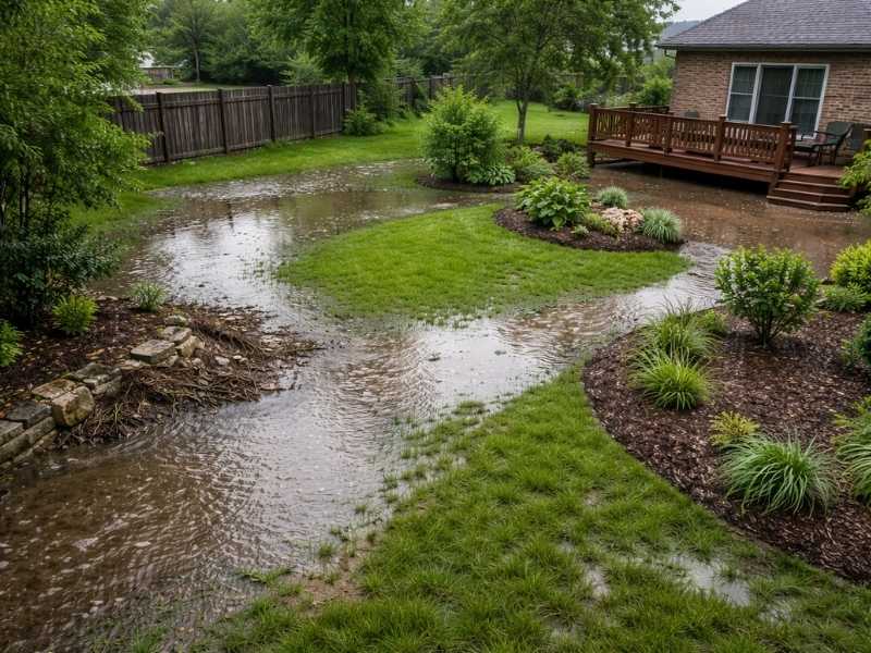 Survey mapping identifying drainage problems on residential property | Jacksonville Land Surveying Survey mapping showing standing water and drainage issues affecting a residential property
